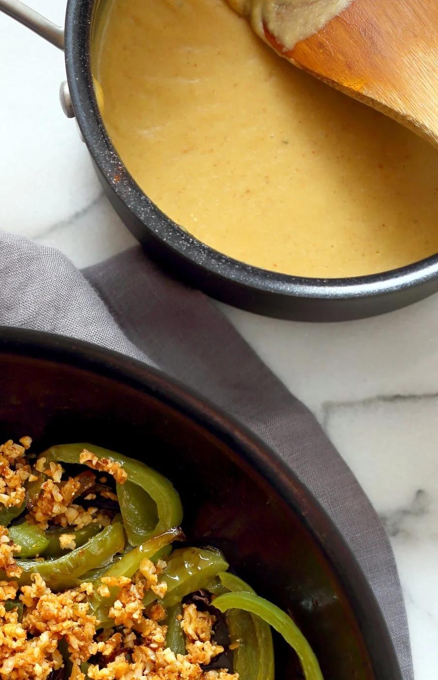 10 Minute Vegan Nacho Cheese Sauce. Easy Creamy Vegan Queso Dip. For Nachos, salads, tacos and more. Vegan Nut-free Recipe. | VeganRicha.com