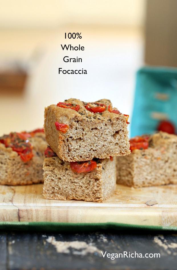 100% Whole Grain Tomato Basil Focaccia. Vegan Recipe