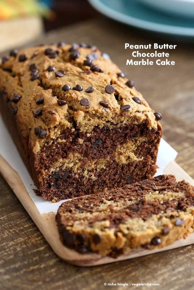 Peanut Butter Chocolate Marble Cake | Pitzn #vegan #peanutbutter #chocolate #cake #glutenfree #veganricha #vegan
