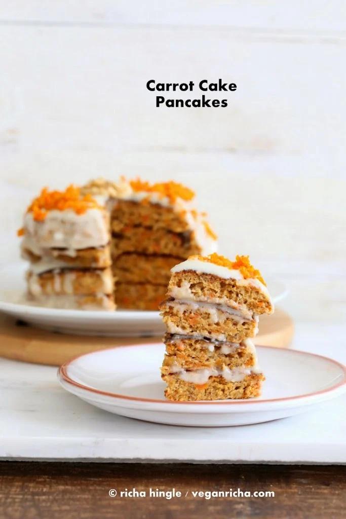 vegan carrot cake pancakes with roasted carrots and walnuts #vegan #veganricha