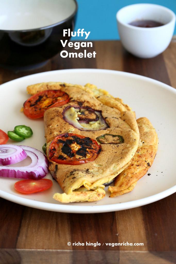 Vegan Omelet with Chickpea flour. Breakfast Chickpea flour veggie pancakes #vegan #veganricha | VeganRicha.com