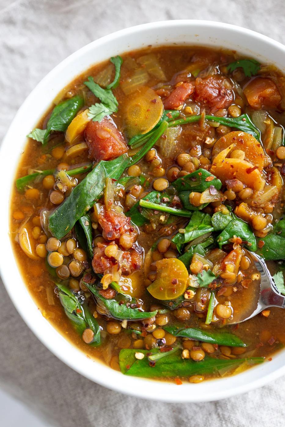1 Pot Vegan Lentil Soup made in Instant Pot or Saucepan. This Easy Lentil Vegetable Soup is warming, comforting and so filling. Freezer friendly, #Glutenfree, #Soyfree, #Nutfree #Recipe #vegan #lentilsoup #veganricha | VeganRicha.com