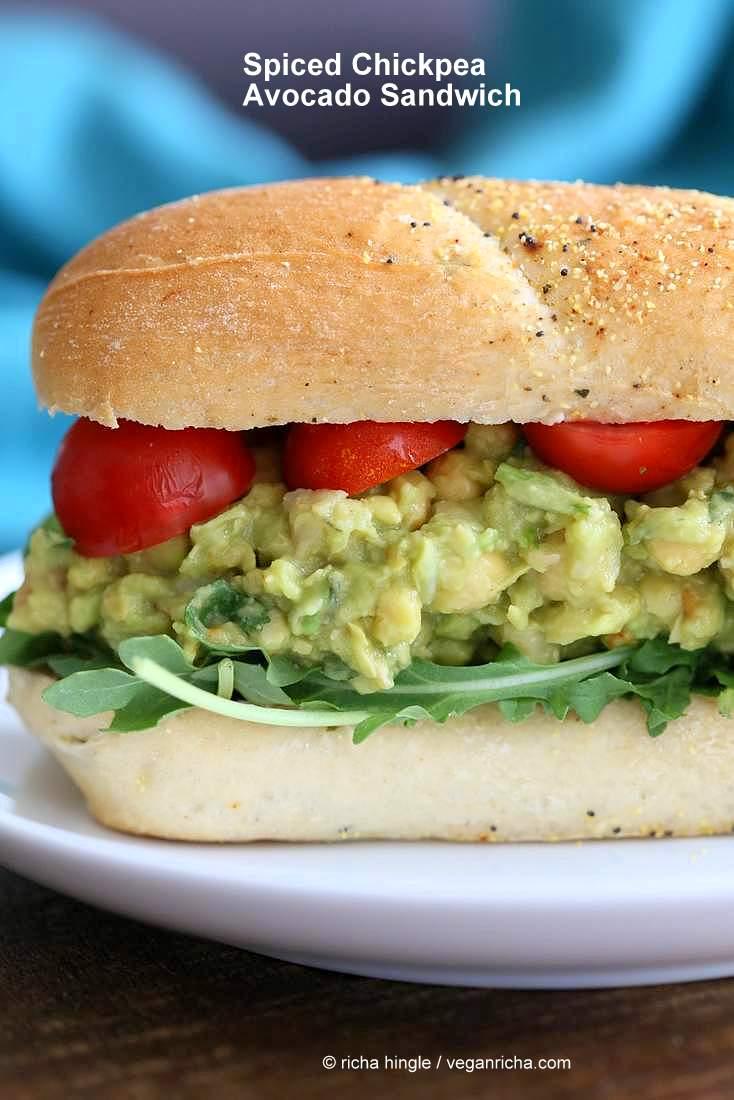 Spicy Avocado Chickpea Salad Sandwich | https://veganricha.com #vegan #soyfree #chickpea #avocado #glutenfree #veganricha #vegan