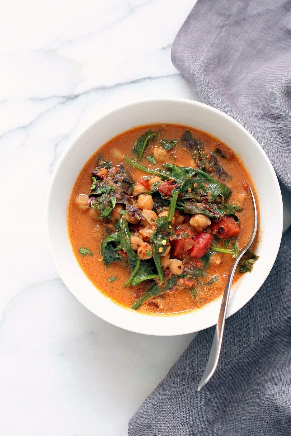 Instant Pot Chana Saag - Chickpea Spinach Curry. Easy 1 pot Chickpea Curry. Saucepan option. Vegan Gluten-free Nut-free Recipe | VeganRicha.com