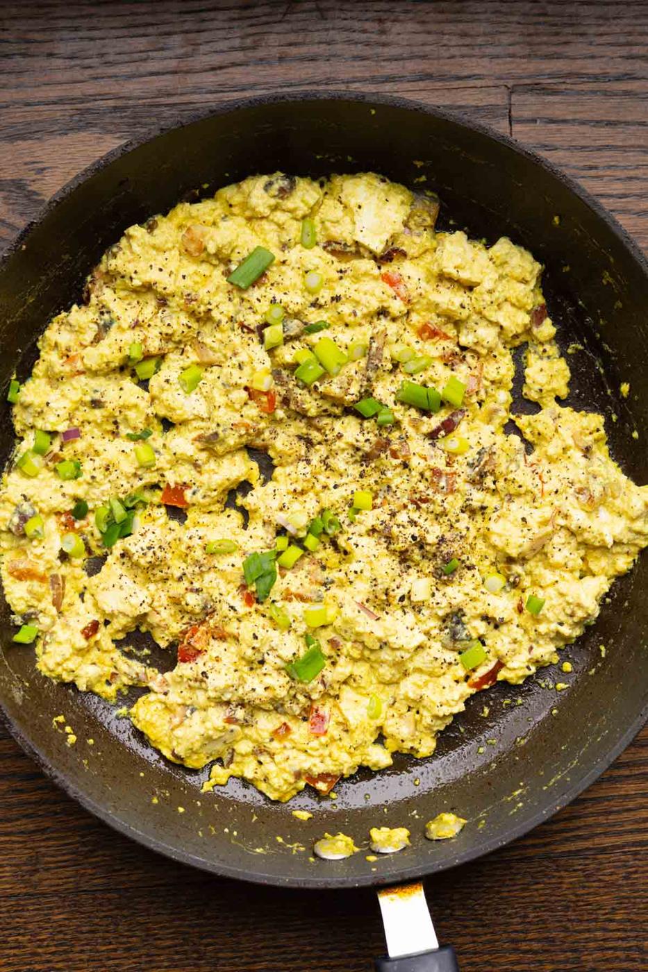 tofu scramble in the pan after cooking