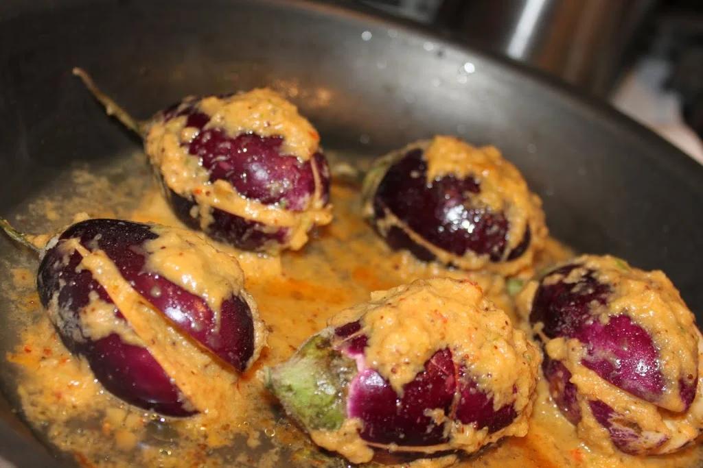 Achari Baingan(pickled eggplant curry) with Marwari Red Chili Pickle