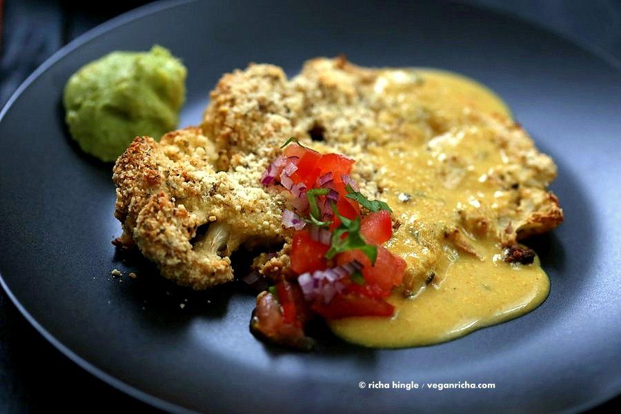 Almond Crusted Cauliflower with Cheese Sauce | Pitzn
