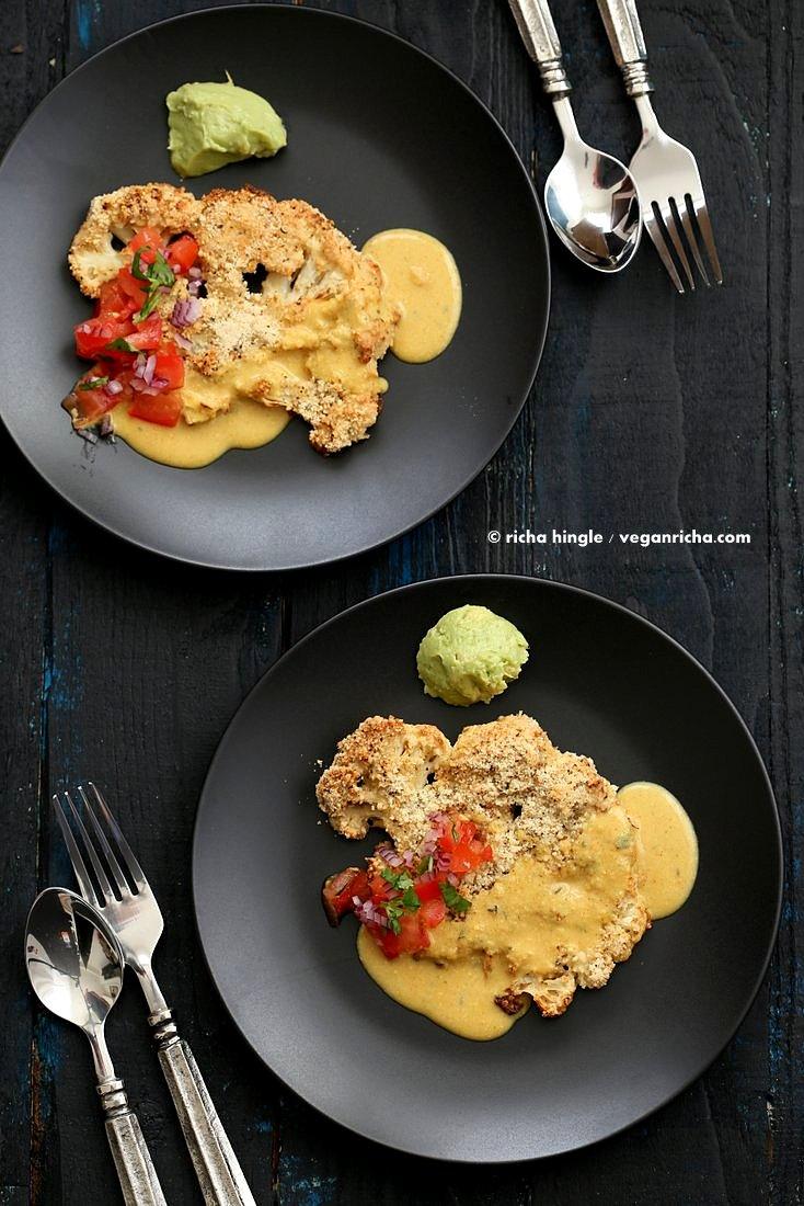 Almond Crusted Cauliflower with Nacho Cheese Sauce