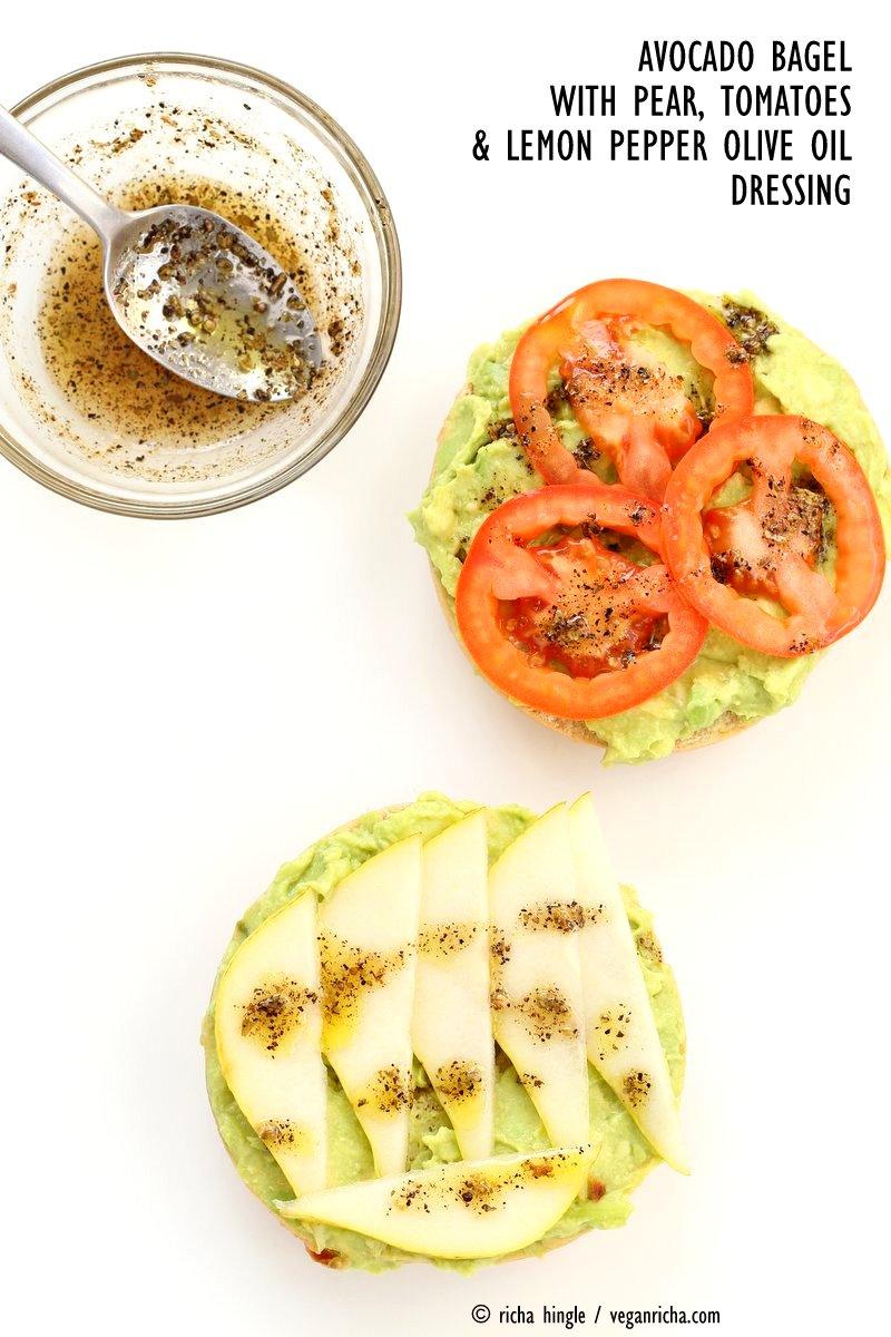 Bagel Avocado Toast with Pears and Tomato