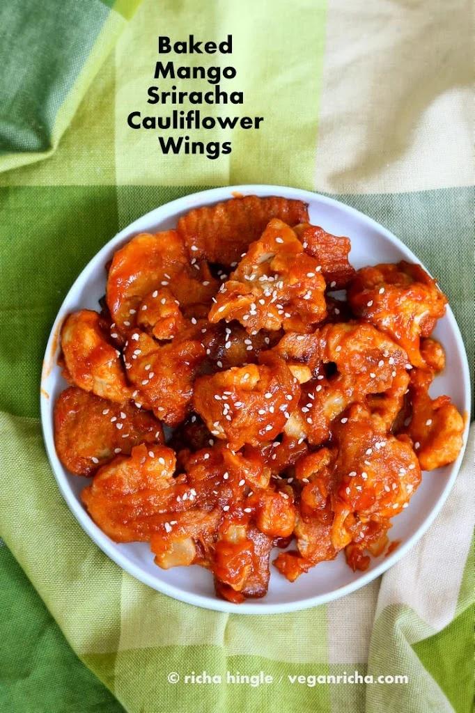 Baked Mango Sriracha Cauliflower Wings and 16 Vegan Superbowl Recipes!