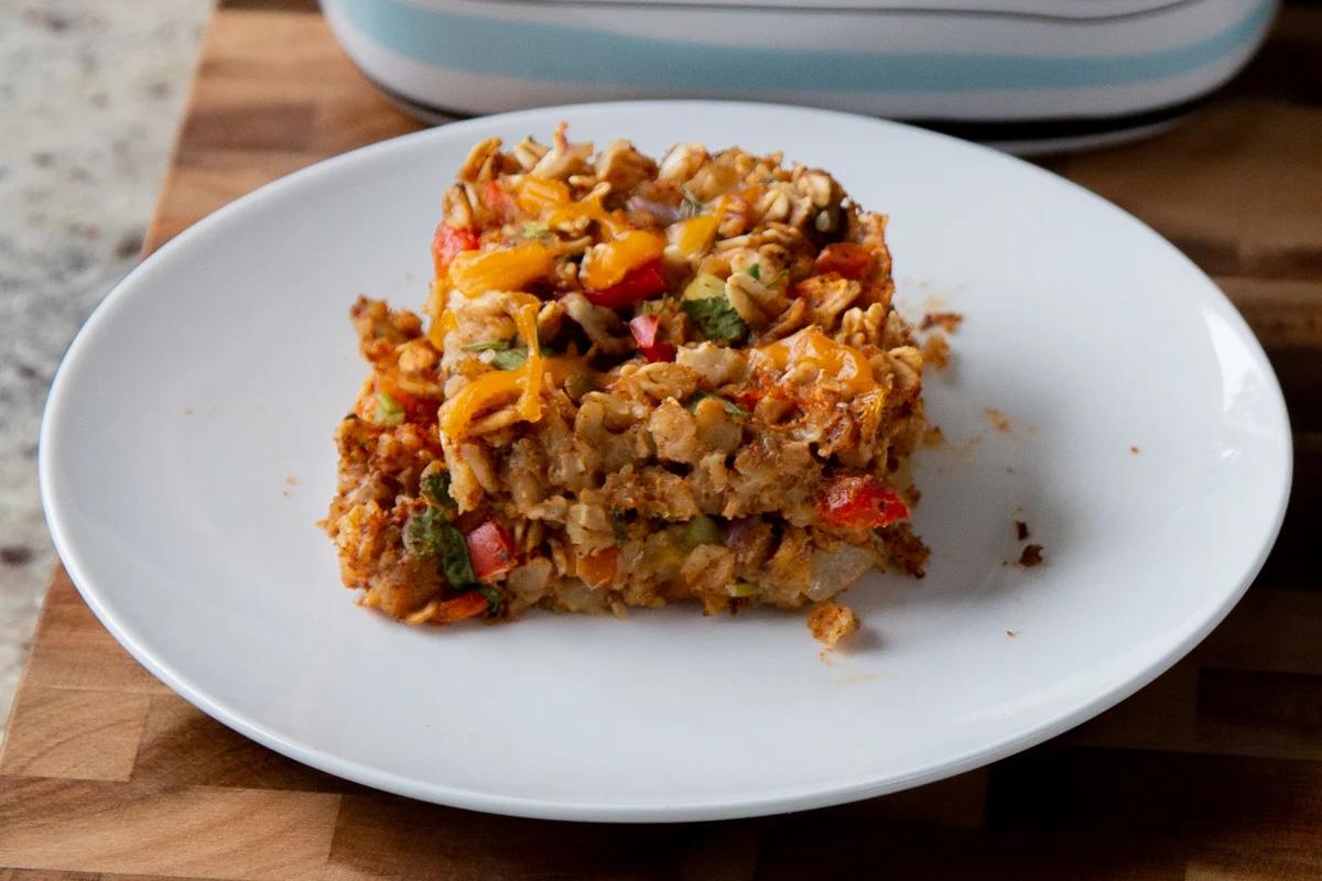 close-up of Tex-Mex baked oats on a plate