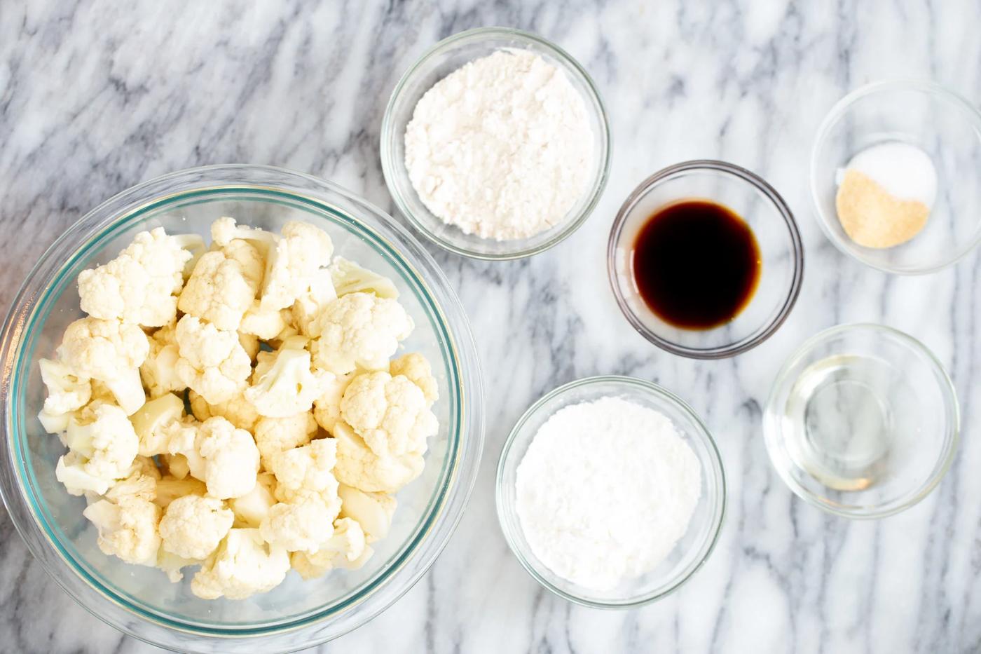 ingredients for making baked vegan general tso cauliflower