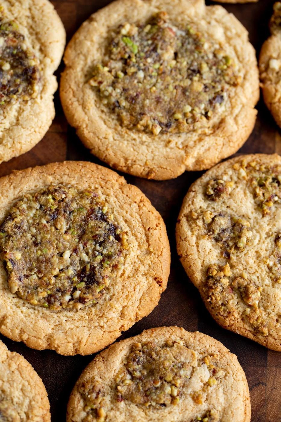 Vegan Baklava cookies on a wooden chopping board