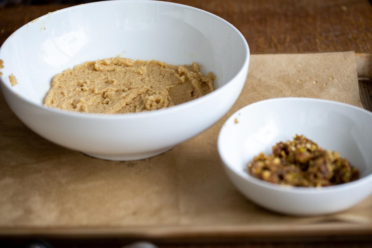 glutenfree vegan baklava cookie dough in a white bowl