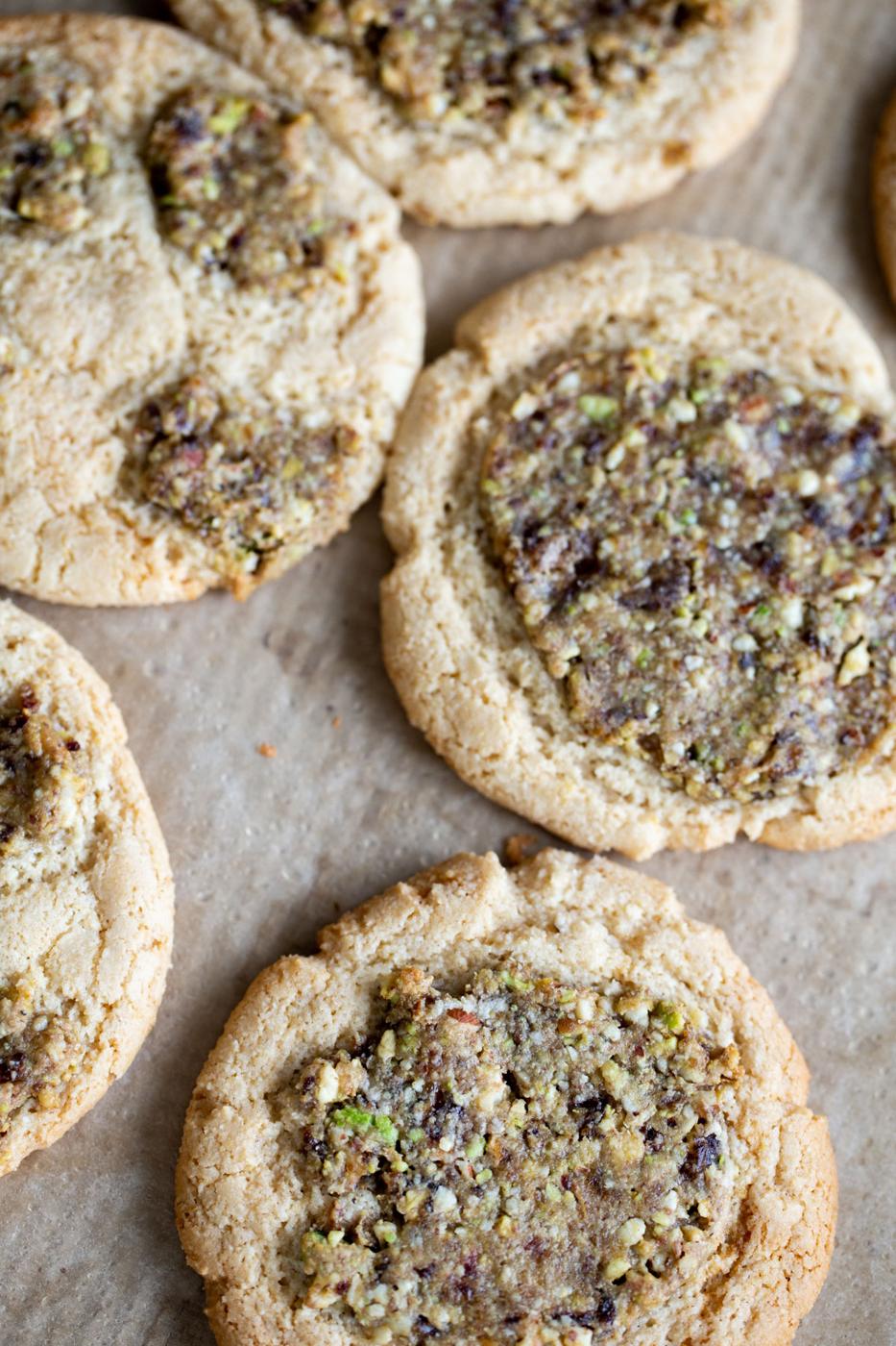 freshly baked vegan baklava cookies on a cookie sheet