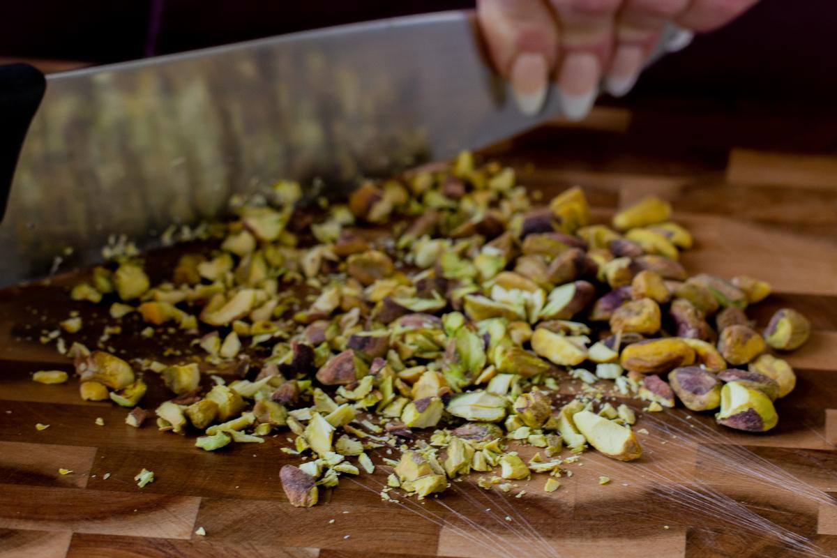 chopping the pistachios