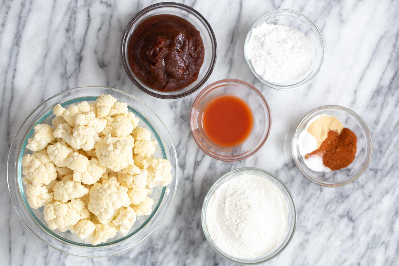 ingredients needed for making baked beer battered bbq cauliflower wings