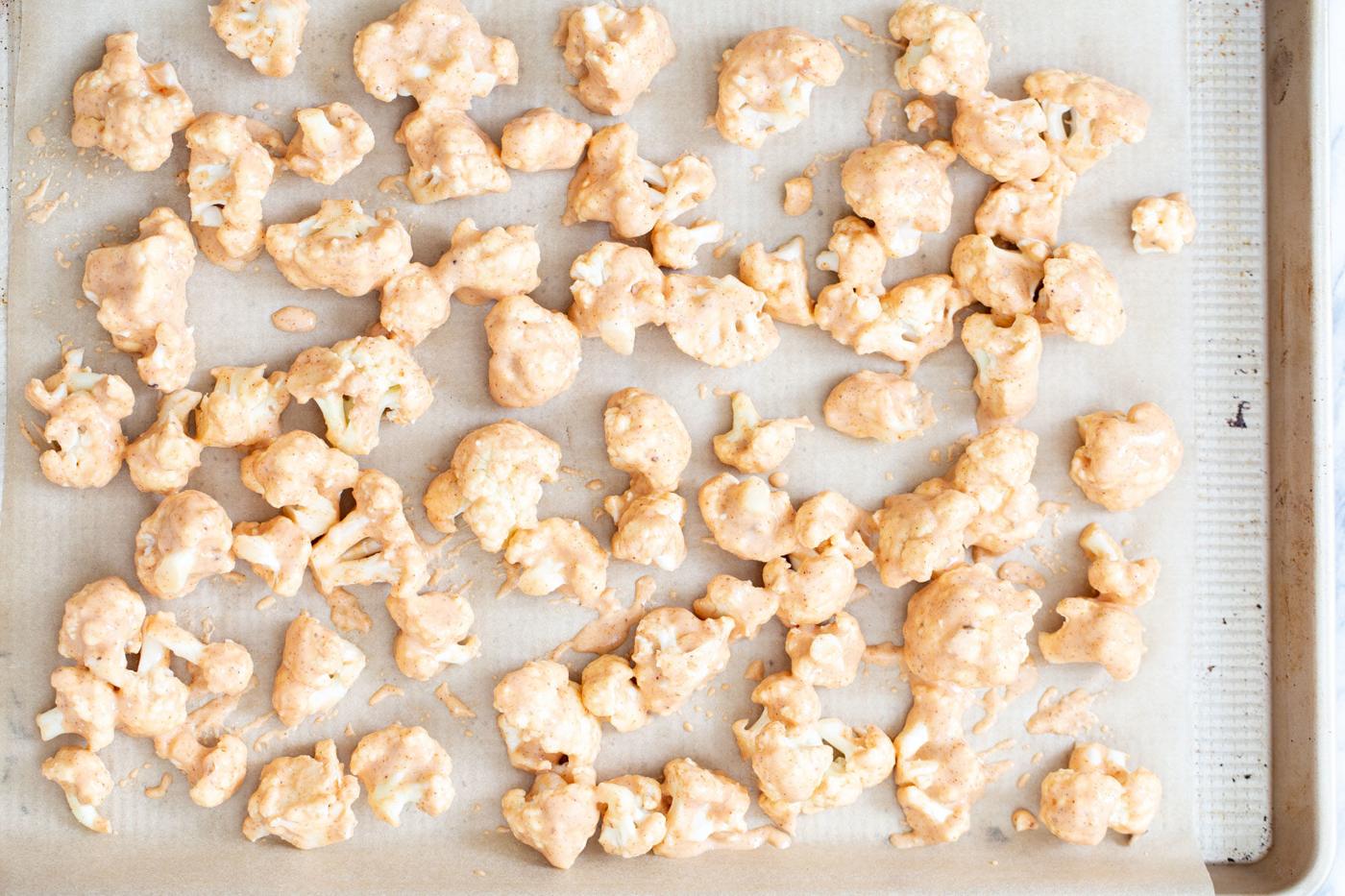 vegan cauliflower wings ready for baking