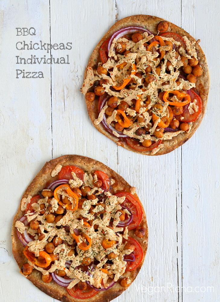 BBQ Chickpea Tortilla Pizza. Vegan Recipe. Easily Glutenfree