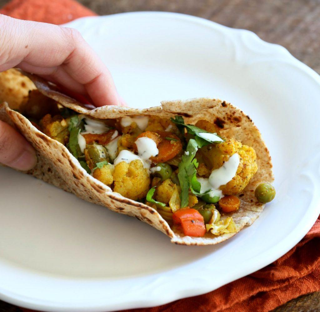 8 Spice Veggie Stir fry - Vegetable Masala Subzi. Use up the veggies to make this dry Veggie Stir fry with Indian Spices. Serve with Dal or Curries. Vegan Gluten-free Soy-free Nut-free Recipe | VeganRicha.com