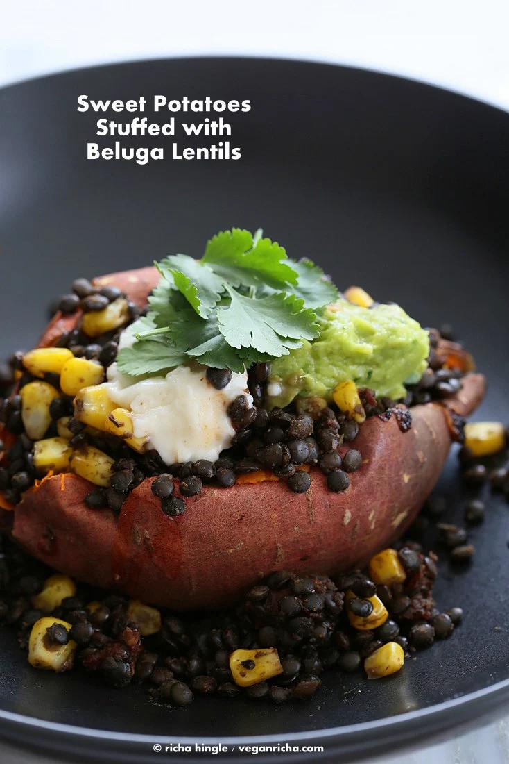 Beluga Lentil Stuffed Sweet Potatoes