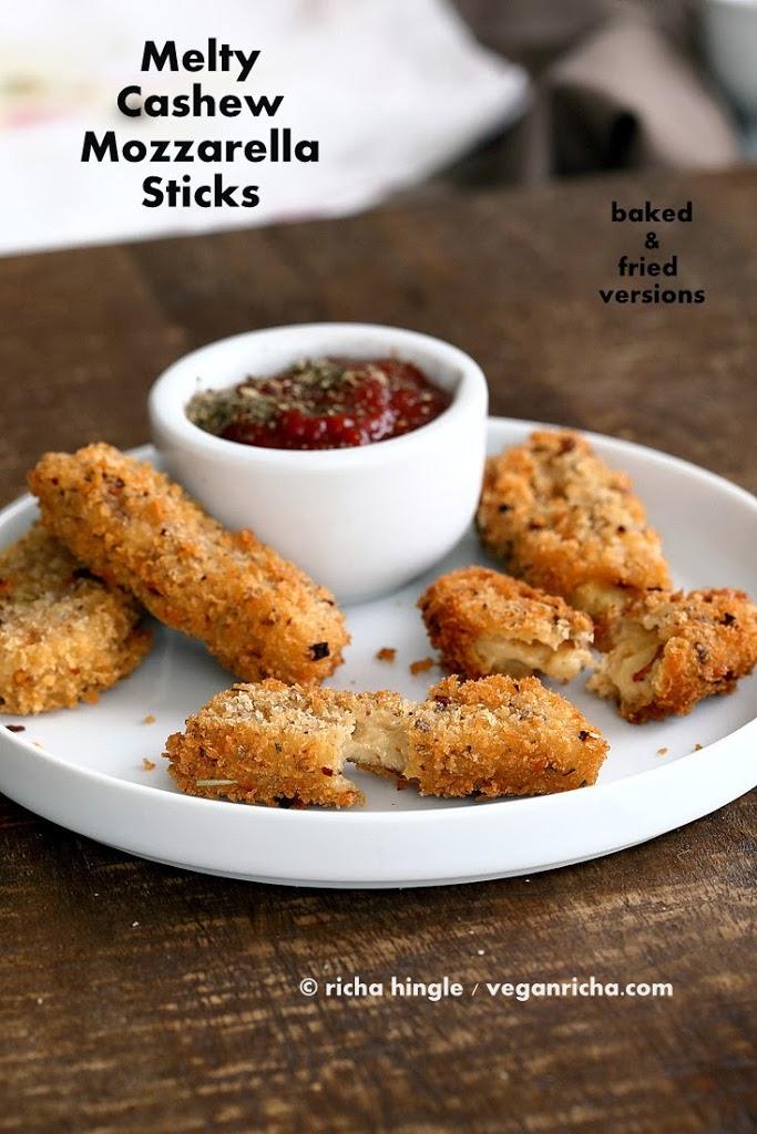 Vegan Mozzarella Sticks - Baked or Fried with Cashew Mozzarella | Pitzn