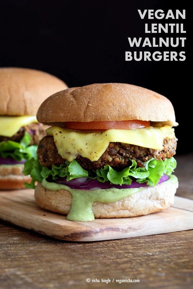 vegan lentil walnut burgers #vegan #burger #veganricha | VeganRicha.com