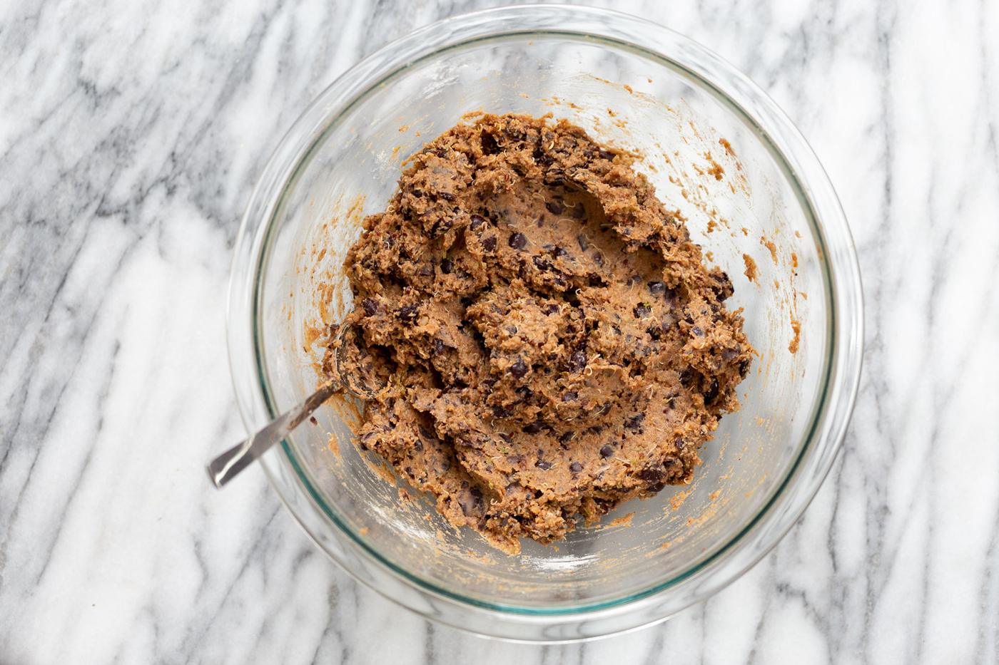 batter for making quinoa patties in a glass bowl