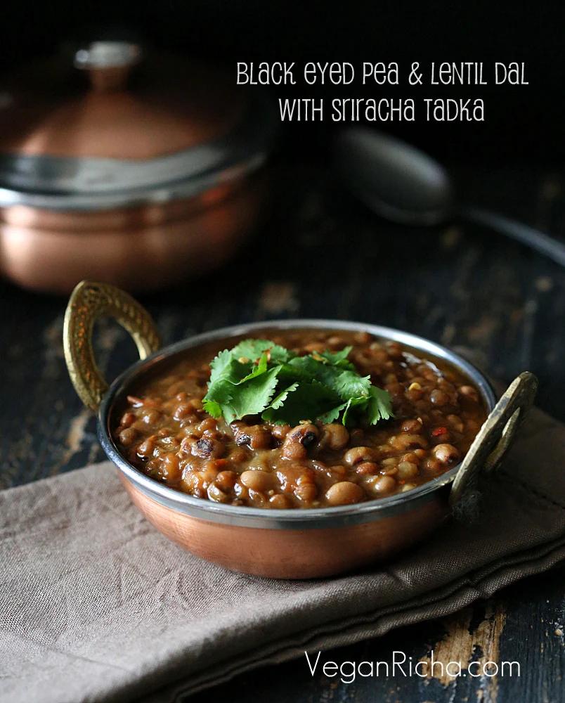 Black Eyed Pea Lentil Soup with Sriracha Tadka. Raungi aur Sabut Masoor Dal. Vegan Glutenfree Recipe