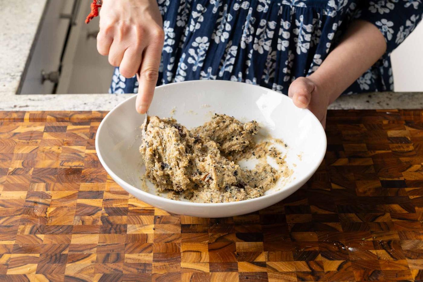 black sesame cookie dough in the bowl after mixing