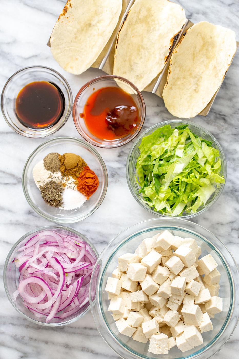 ingredients needed for making vegan blackened tofu tacos