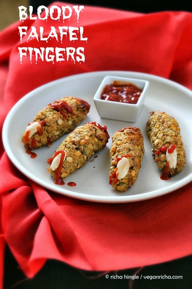 Bloody Falafel Fingers. Baked Chickpea Split Pea Falafels for Halloween. Vegan Glutenfree recipe