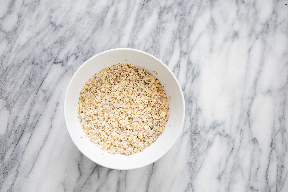 oats and chia seeds soaked in milk for overnight oats recipe