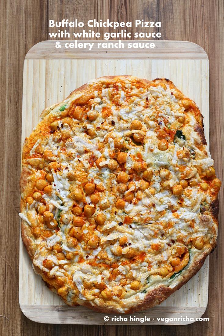 Vegan Buffalo Chickpea Pizza with celery ranch | Pitzn
