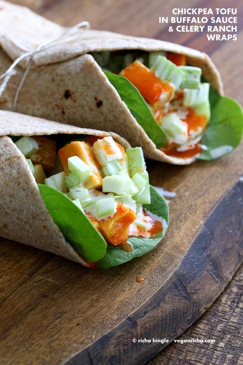 Buffalo Tofu Wrap with Chickpea Tofu