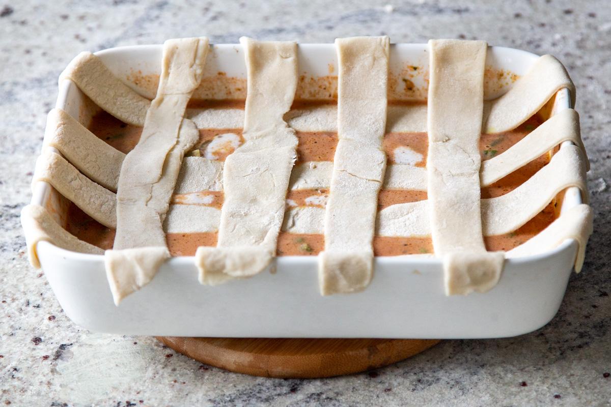 butter sauce pot pie in the baking pan before baking