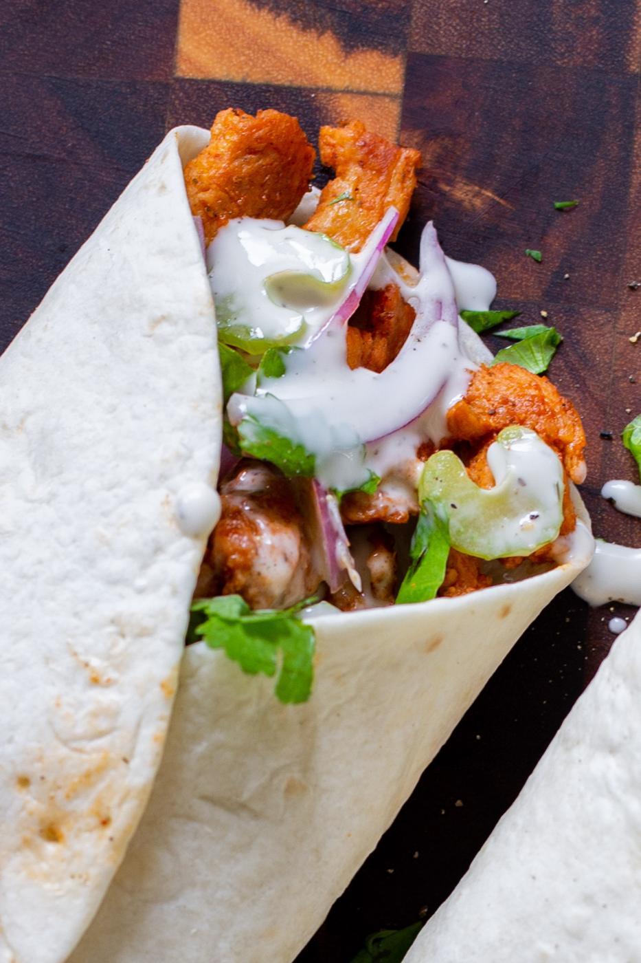 Easy Cajun Buffalo Soy Curl Wraps (30 minutes)