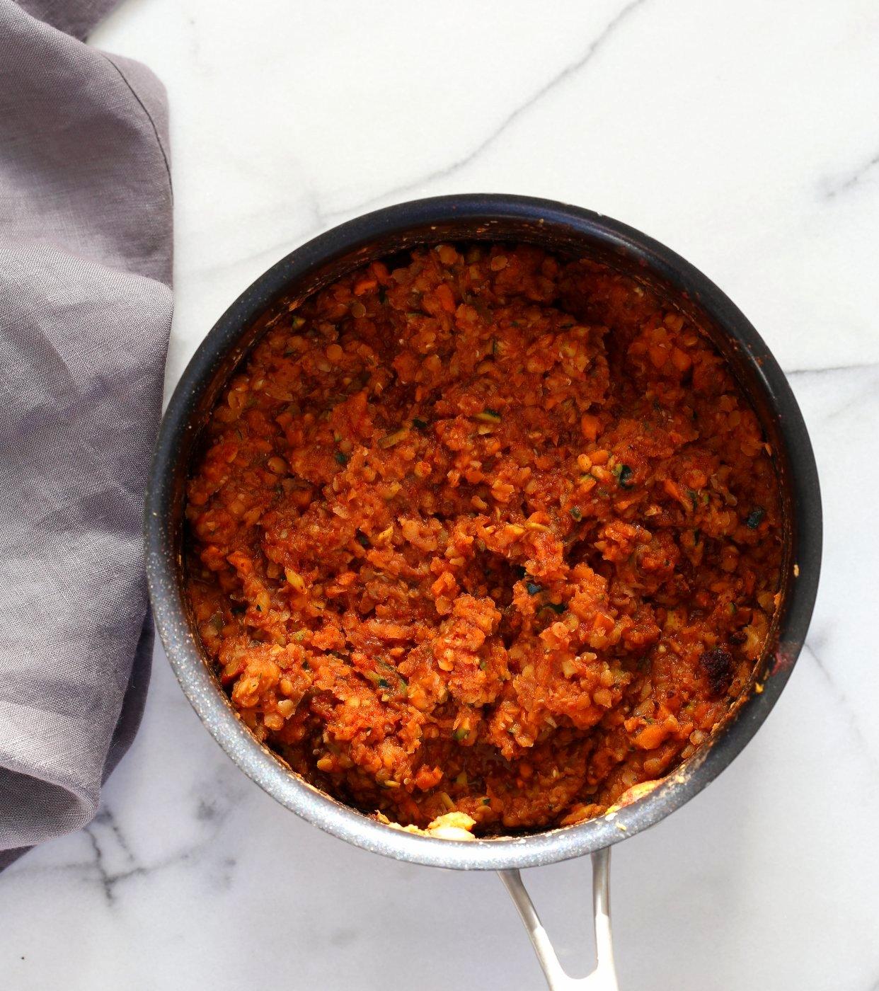 Smoky Vegan Sloppy Joes with Cajun Spices. Easy Red Lentil Carrot Zucchini Sloppy mix. Serve between soft buns, dinner rolls, pita pockets or tacos. Vegan Nut-free Recipe. Soy free option. Easily Gluten-free. | VeganRicha.com