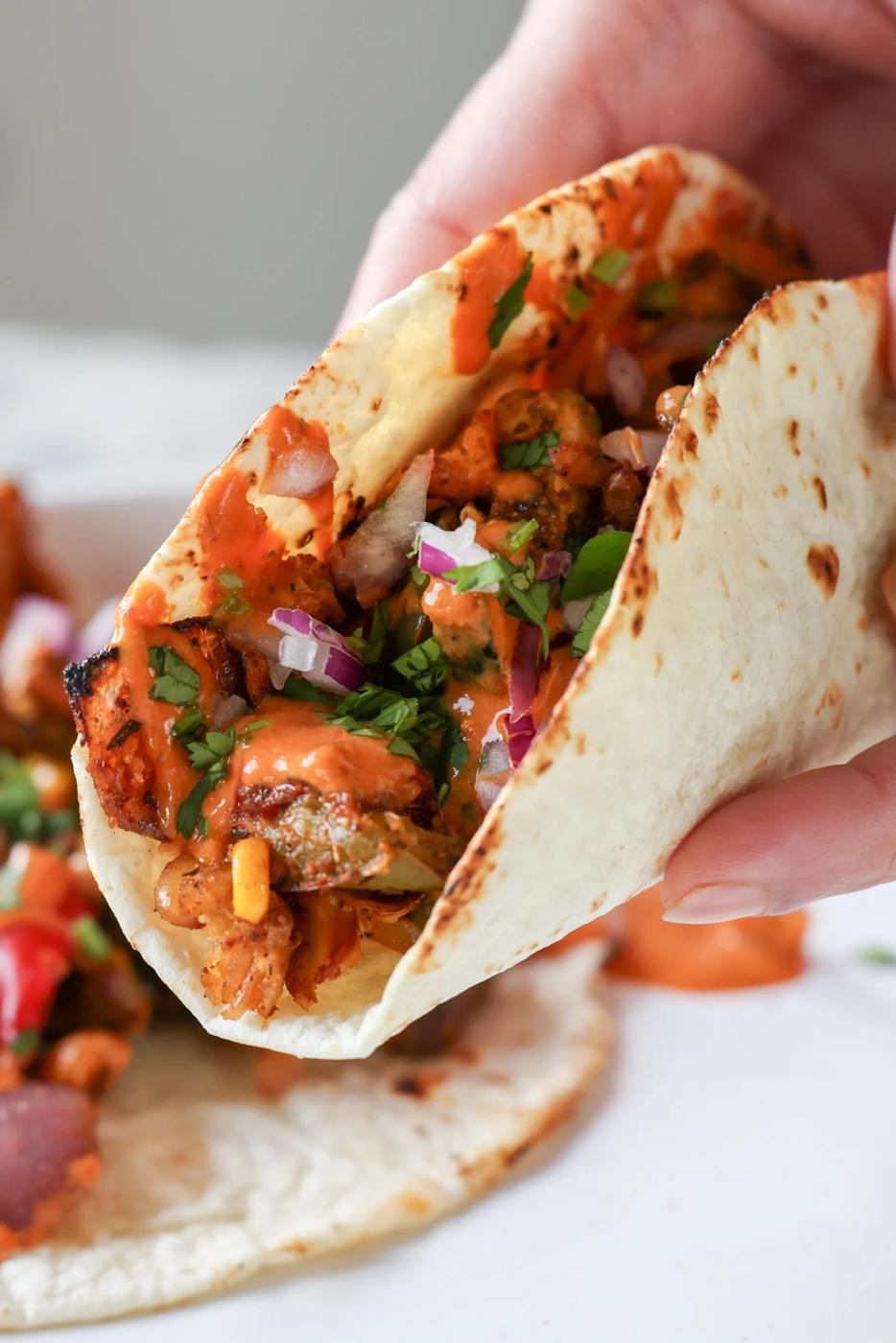 tortilla stuffed with cajun sheet pan beans veggies