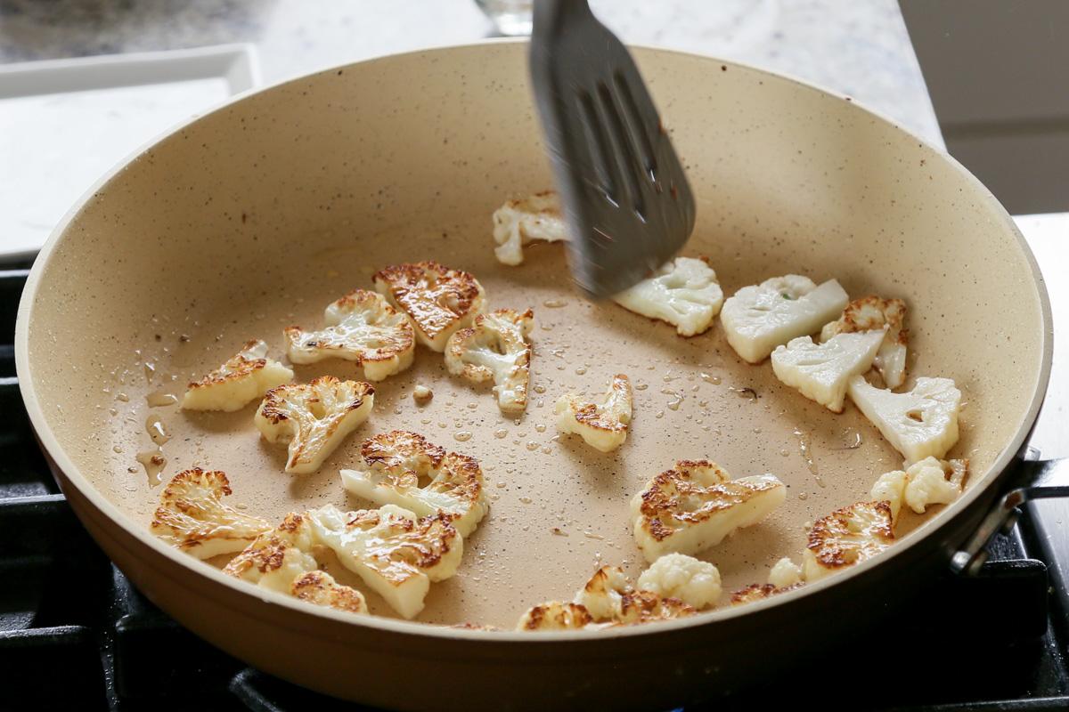 cauliflower after flipping, so you can see the browned sides