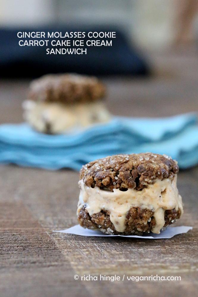 side view of a vegan ice cream sandwich made with carrot cake ice cream