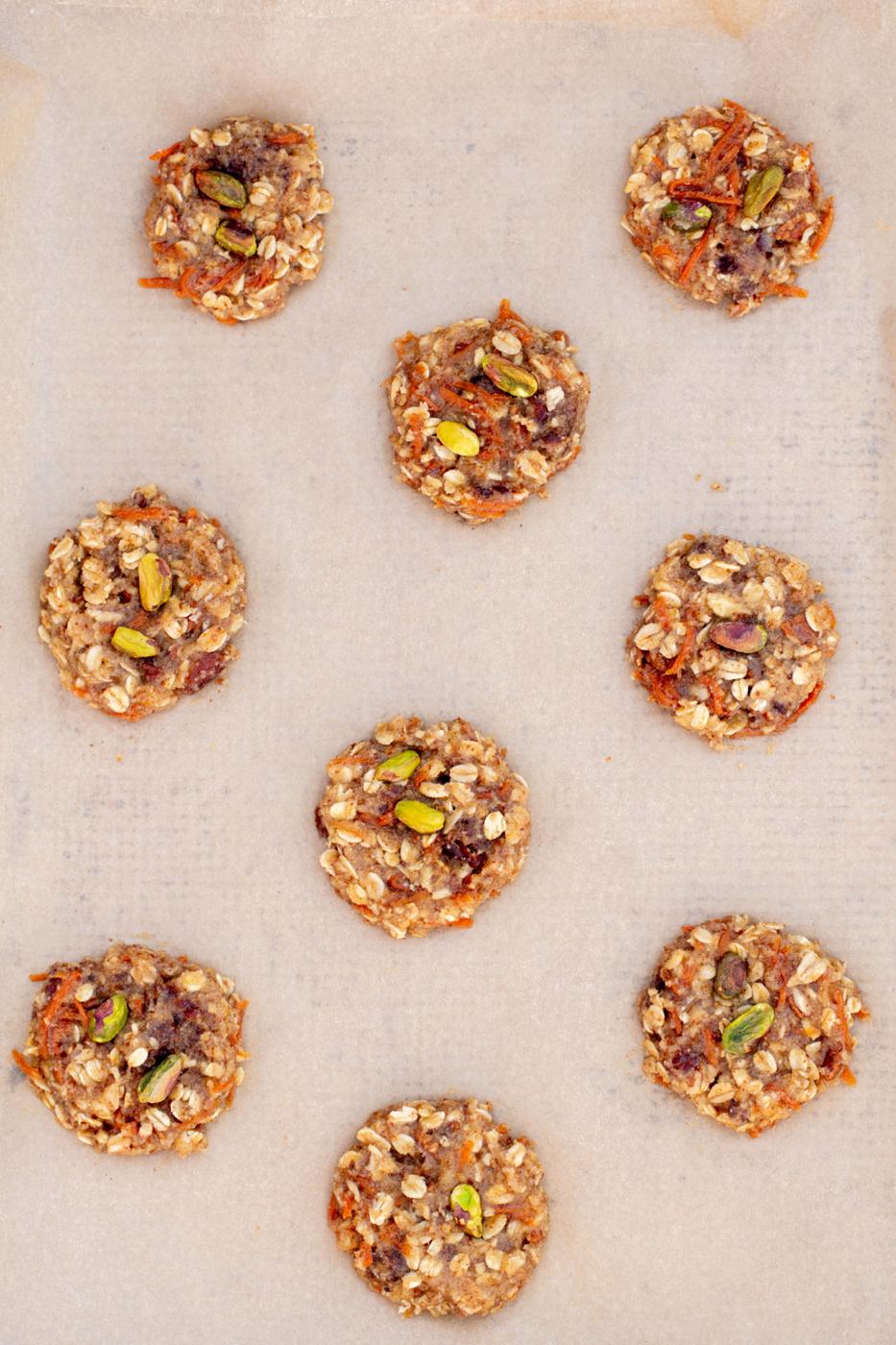 carrot cake cookies on a cookie sheet
