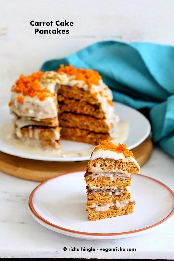 Vegan Carrot Cake Pancakes with Yogurt Coconut Cream frosting. Recipe. Gluten-free option