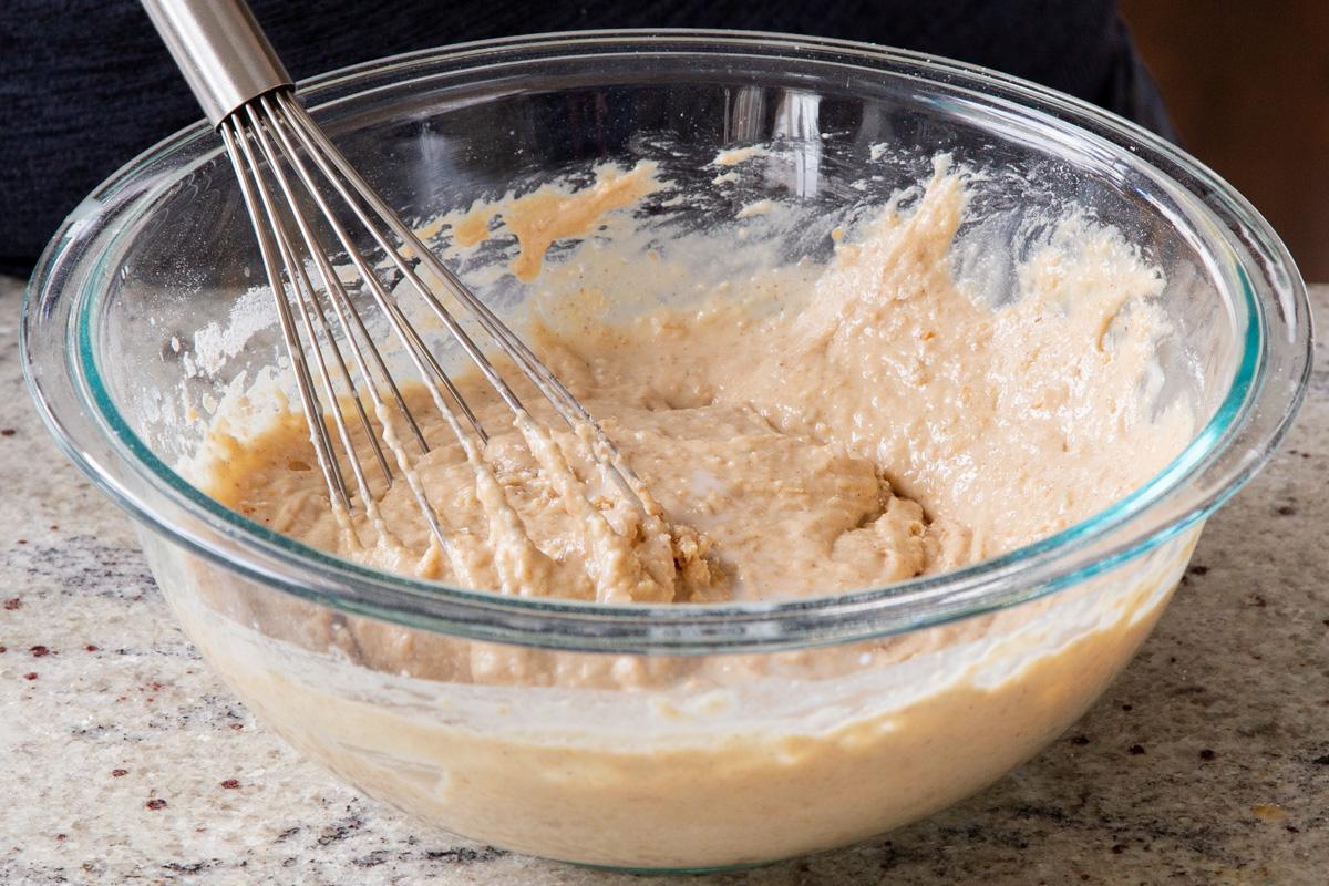 mixing the remaining dry ingredients into the wet
