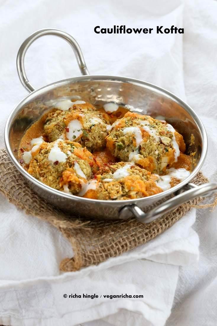 Cauliflower Kofta Curry -Baked Cauliflower Veggie Balls in Spiced Tomato Onion Sauce. Vegan Recipe