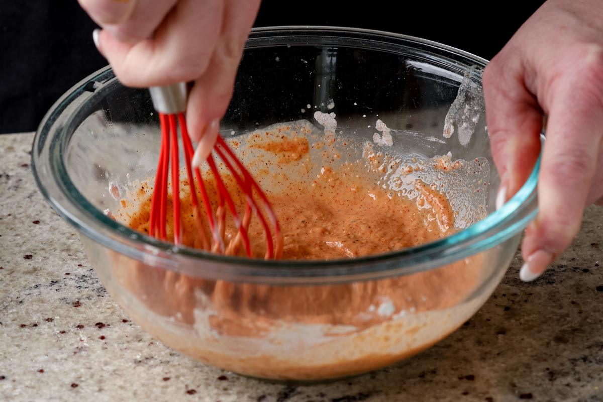 mixing the batter together