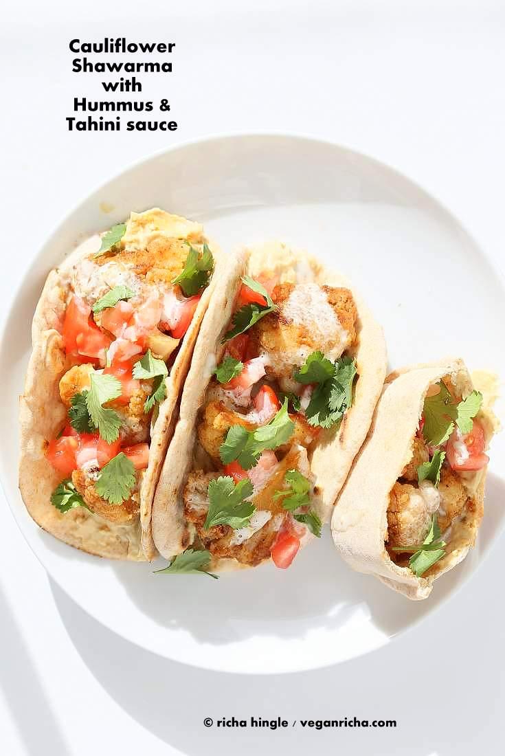 Vegan Cauliflower Shawarma – Spice Roasted Cauliflower wrap with hummus and tahini dressing