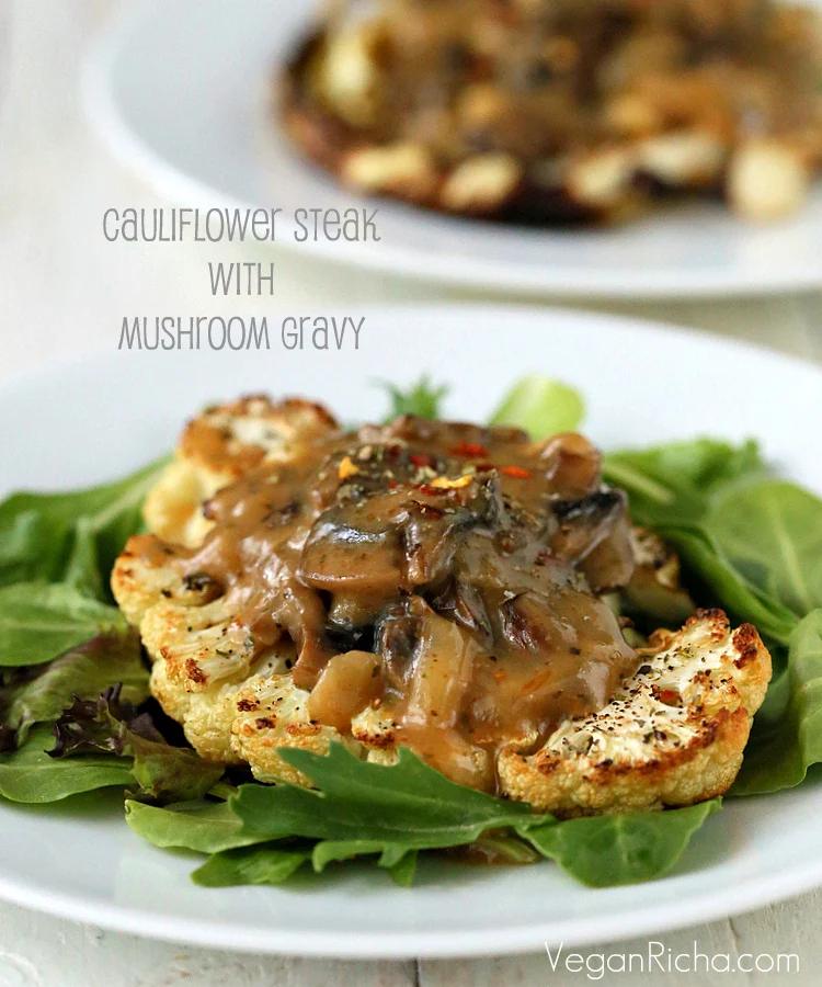 Cauliflower Steaks with Mushroom Gravy. Vegan Glutenfree Recipe