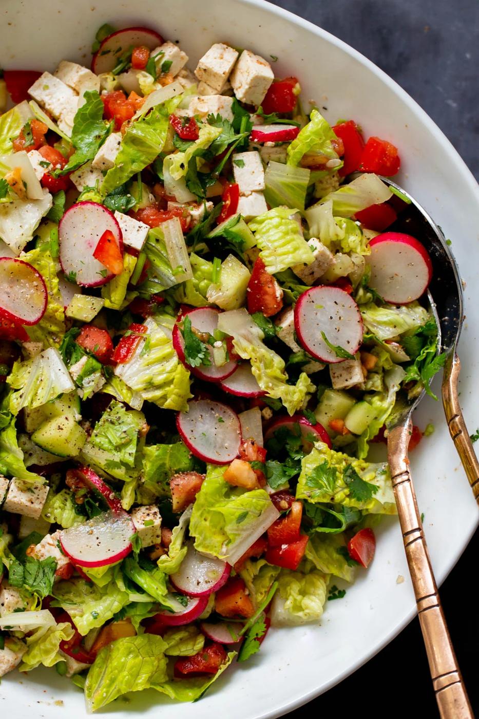 Chaat Masala Salad (Chopped Salad with Indian-spice Vinaigrette, gluten-free, oil-free, and nut-free!)