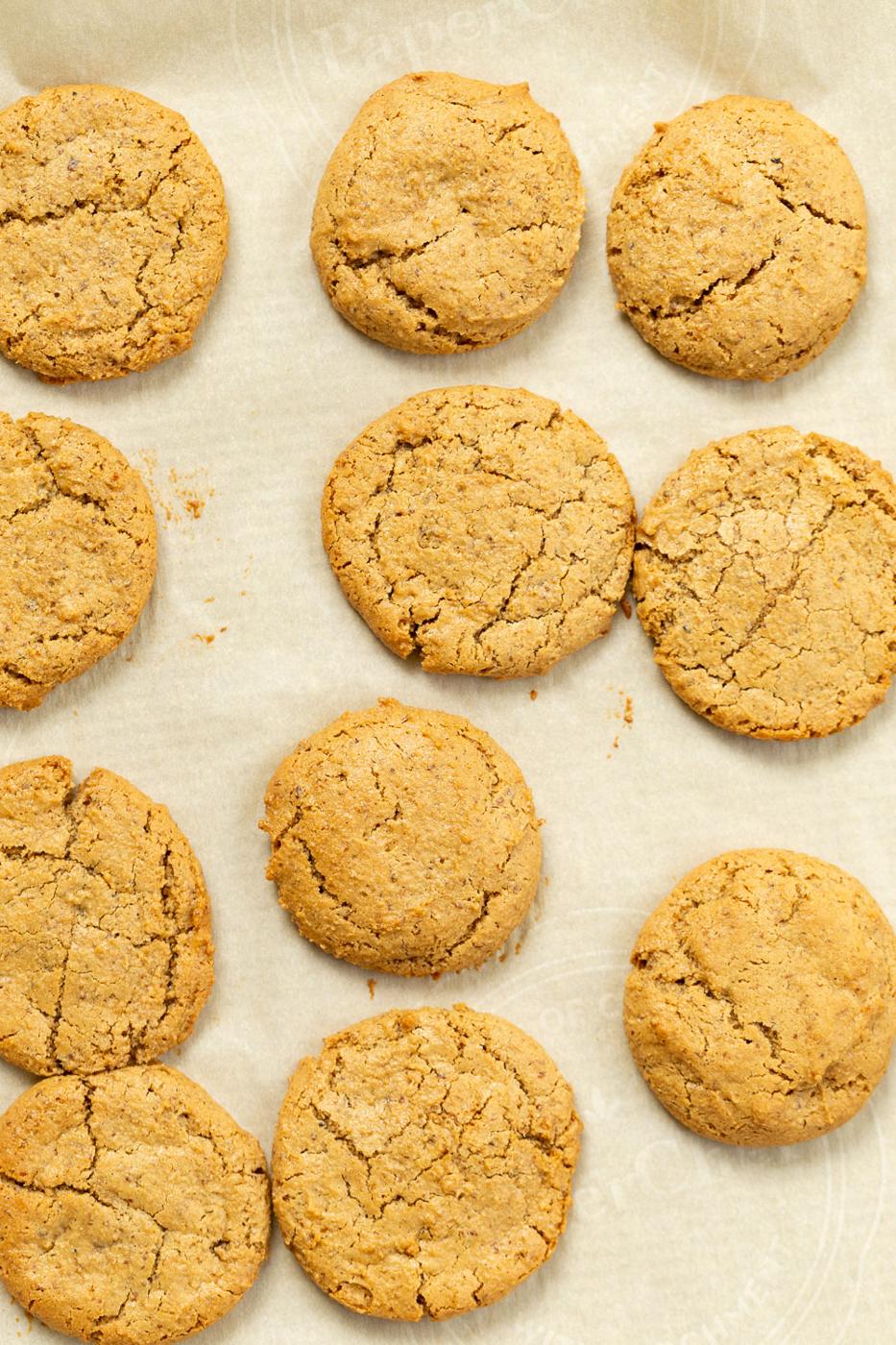 Our Chai Spice Tahini Cookies Nut free on parchmnt lined sheet